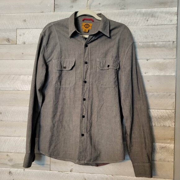 STAPLEFORD Med Long Gray Sleeve Button Up Shirt Work Wear To The State - Picture 1 of 7
